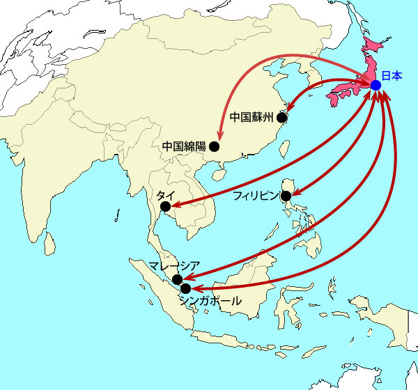 海外設備対応/輸出入イメージ東アジア地域地図画像